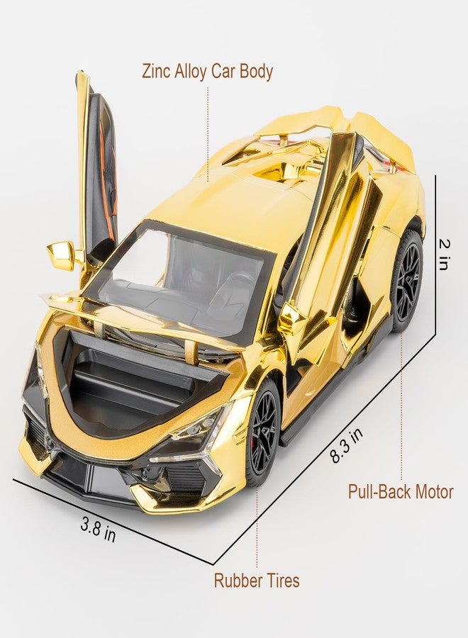LOVEPOSELY 1/24 Scale Gold Lambo Revuelto Diecast Car Model, Collectible Diecast Toy Car with Lights and Sounds, Pull Back Vehicles Toy for Adults Kids Birthday Gifts Decoration - Image 3